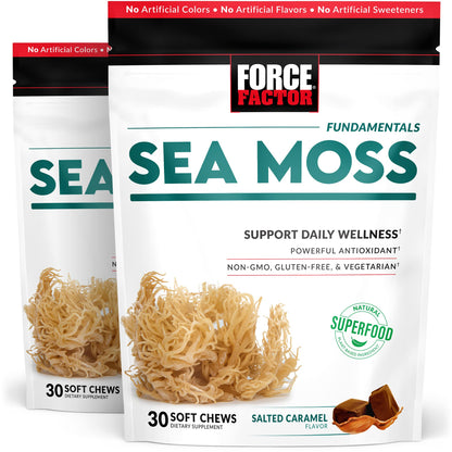 Force Factor Superior Sea Moss Gut Health + Skin Support, Support Gut Health & Healthy Skin, Hair & Nails, Boost Energy & Immune Health, with Biotin & LactoSpore Probiotics, S’Mores, 60 Soft Chews