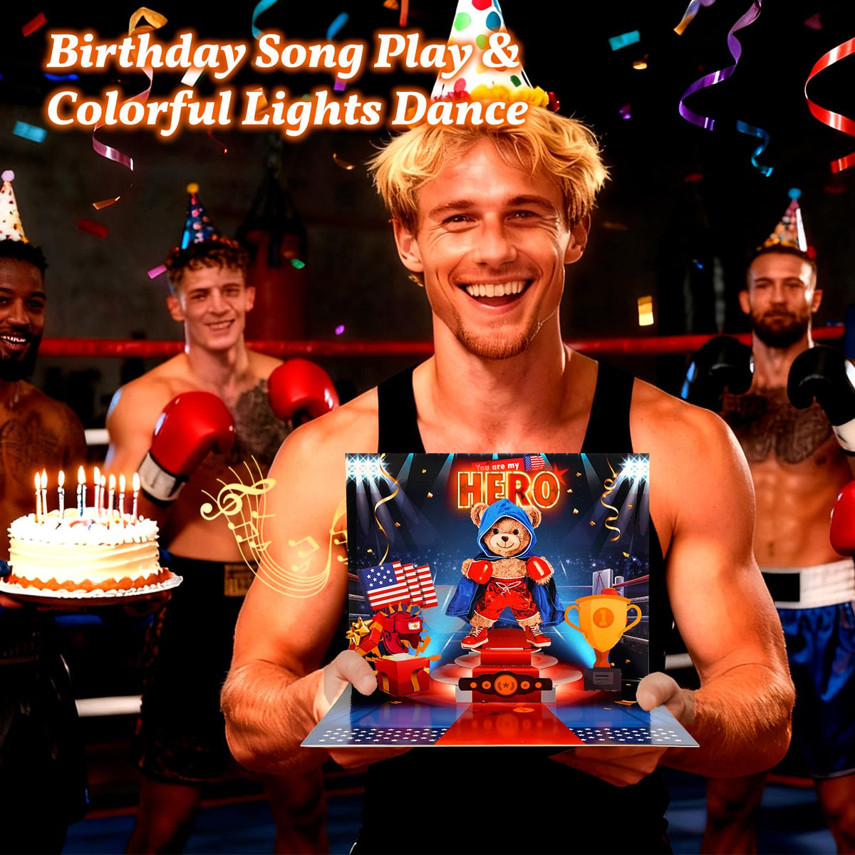 MZD8391 Pop Up Birthday Card with Music, Light, Firework For Men Women