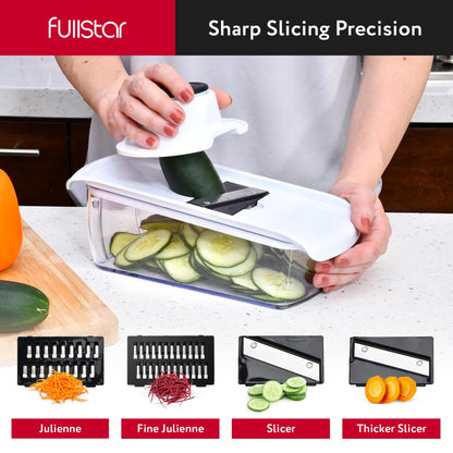 Fullstar Mandoline Slicer for Kitchen - Vegetable Chopper, Onion Potato Food Veggie Fruit Slicer and Cutter with Container, Kitchen Gadgets & Gifts, Home Essentials (10-in-1, White/Black)