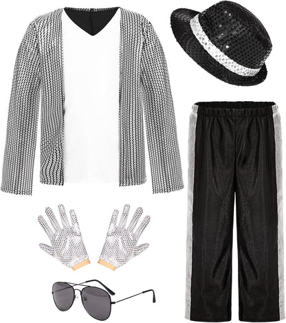 Kids Dance Star Costume for Boys 80s 90s Hip Hop Stage Outfits for Halloween Cosplay