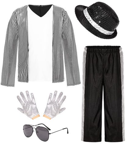 Kids Dance Star Costume for Boys 80s 90s Hip Hop Stage Outfits for Halloween Cosplay