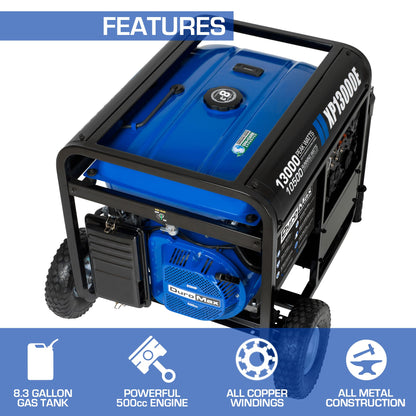 DuroMax XP13000EH 13,000-Watt Dual Fuel Portable Generator - Gas & Propane, Electric Start, Whole Home Backup Power, Transfer Switch Ready, RV & Emergency Ready