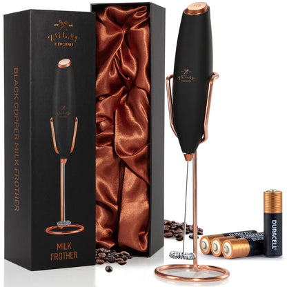 Zulay Kitchen Powerful Milk Frother Wand With 2 Duracell Batteries - Ultra Fast Handheld Drink Mixer - Electric Whisk Foam Maker for Coffee, Lattes, Cappuccino, Matcha, Hot Chocolate & Creamer - Black