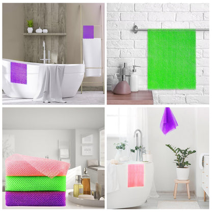 UJFQBH 3 Pieces African Bath Sponge African Net Long Net Bath Sponge Exfoliating Shower Body Scrubber Back Scrubber Skin Smoother,Great for Daily Use (Pink,Yellow,Purple)