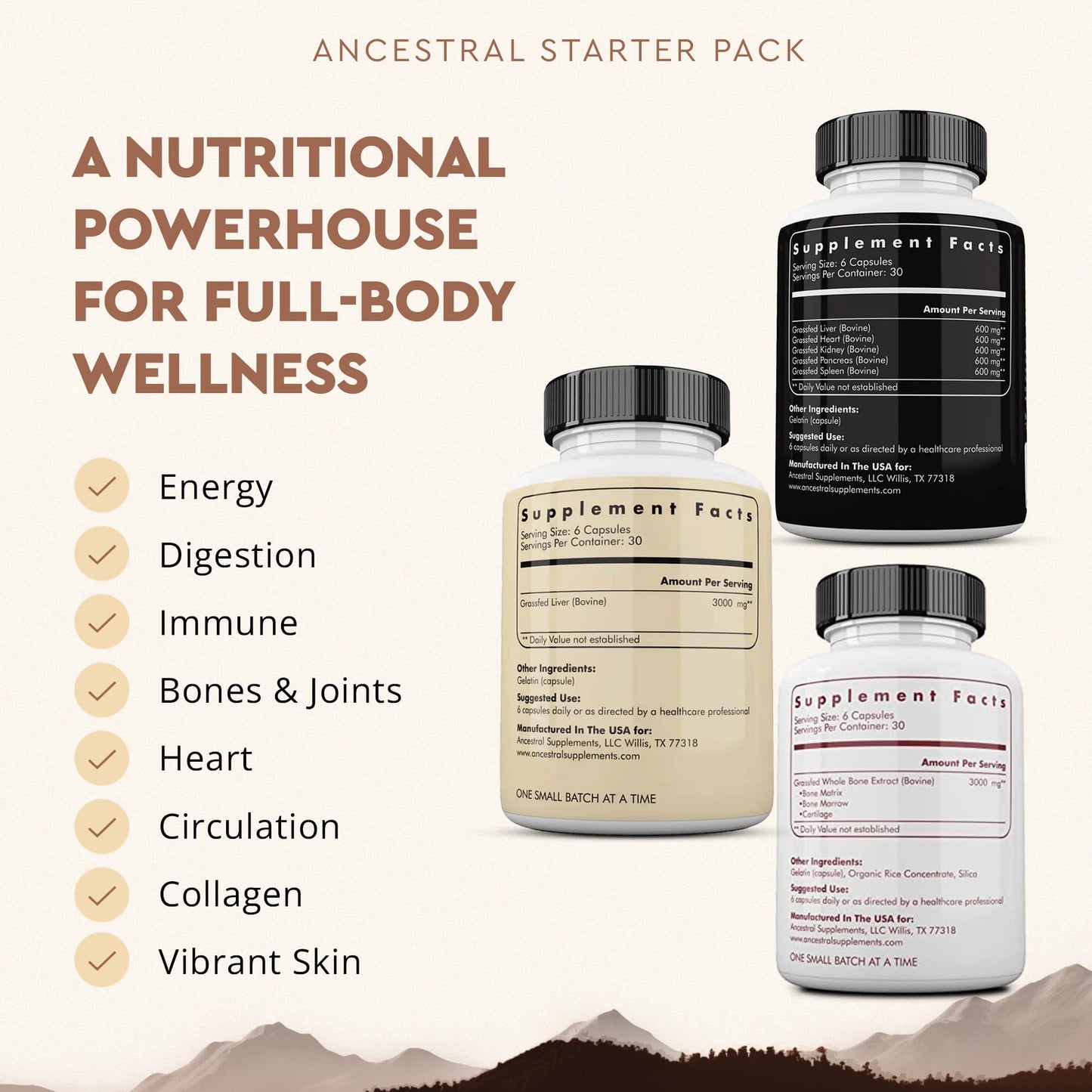 Ancestral Supplements Grass Fed Beef Liver 180 Capsules, Supports Energy Production, Detoxification, Digestion, Immunity and Full Body Wellness, Non-GMO, Freeze Dried Liver Health Supplement