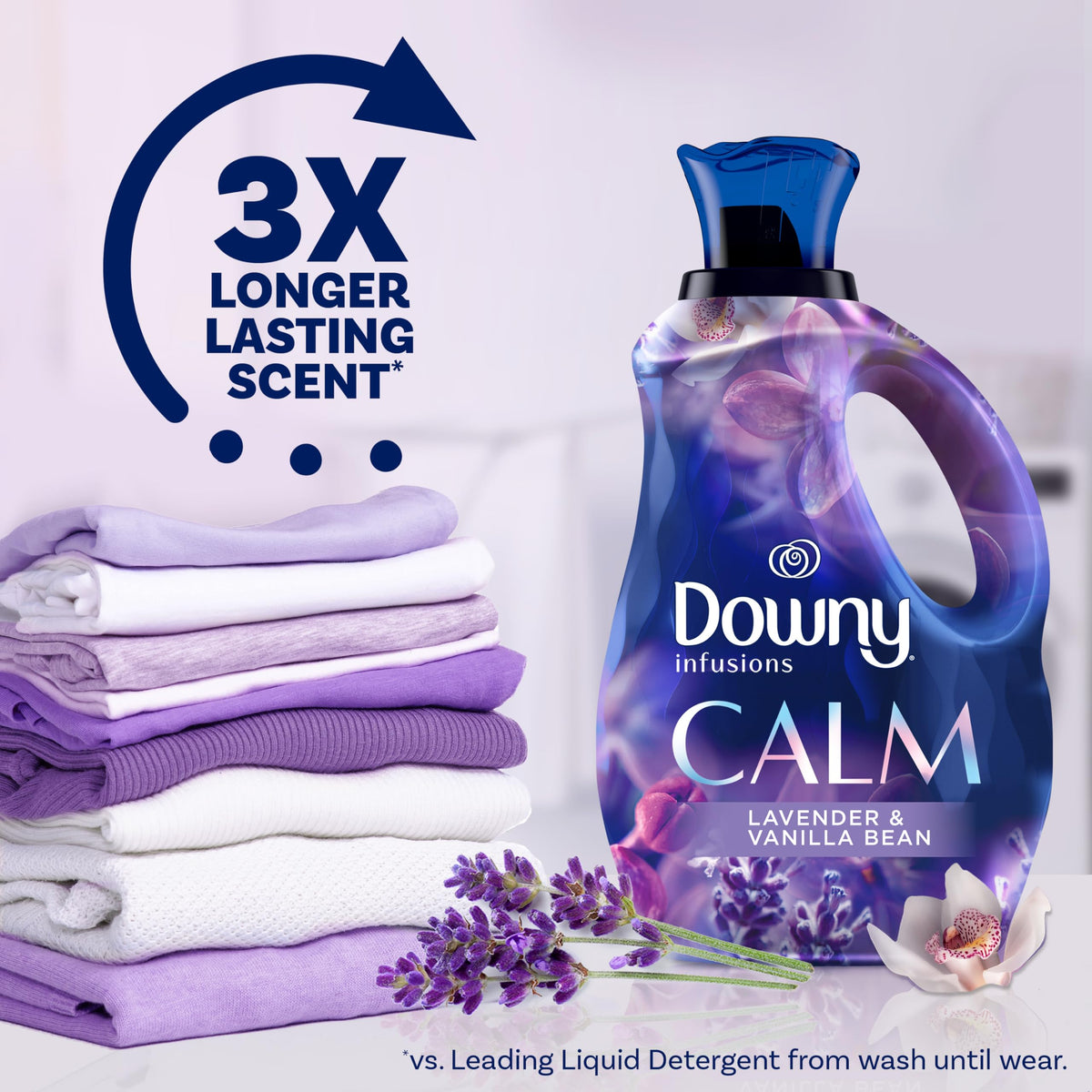 Downy Ultra Soft Fabric Softener Liquid, Calm, Lavender and Vanilla Bean, 56 fl oz, 83 Loads