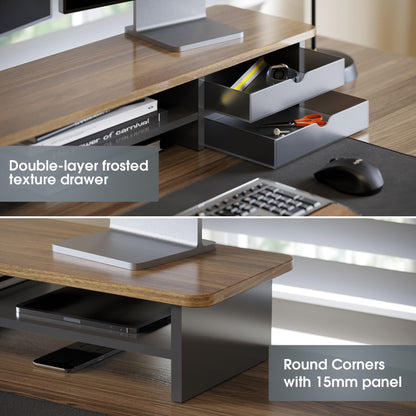 Fenge Monitor Stand, Desk Computer Riser with Frosted Storage Drawer, Oak