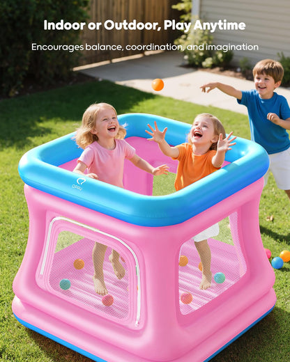 QPAU 3-in-1 Inflatable Bounce House with Pump for Toddlers 1-3