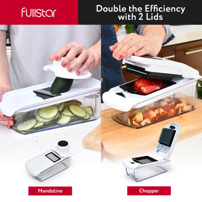 Fullstar Mandoline Slicer for Kitchen - Vegetable Chopper, Onion Potato Food Veggie Fruit Slicer and Cutter with Container, Kitchen Gadgets & Gifts, Home Essentials (10-in-1, White/Black)