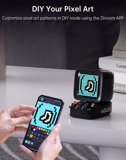 Divoom Ditoo Retro Pixel Art 15W Bluetooth Speaker,Cute Speaker with Alarm,White Noise & Mini Games,Iconic Desk Setup Speaker with 16X16 LED App Controlled Front Screen,Gifts for Anyone (Pink)
