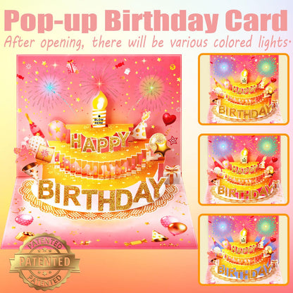 Pop Up Birthday Cards for Men, LED Light & Music Blow The Candle