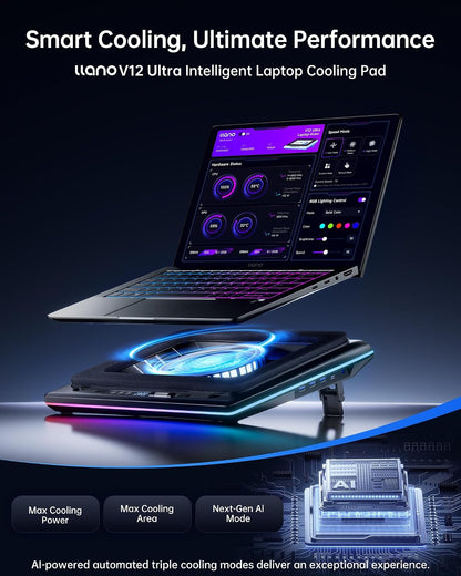 llano V12 Ultra Laptop Cooling Pad with Smart Software Control Laptop Fan