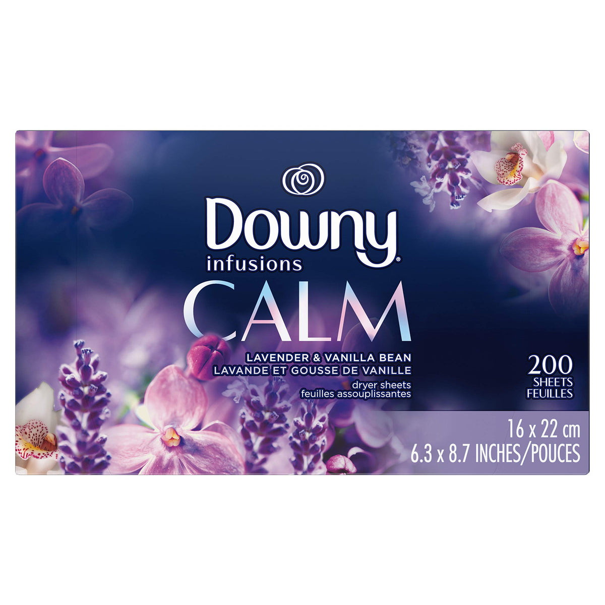 Downy CALM, Mega Dryer Sheets, Laundry Fabric Softener, Lavender and Vanilla Bean, 130 Count