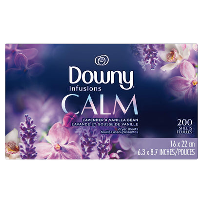 Downy CALM, Mega Dryer Sheets, Laundry Fabric Softener, Lavender and Vanilla Bean, 130 Count