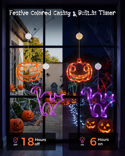 Minetom 3 Pack Halloween Windows Lights - Pumpkin, Ghost, Hat with Timer