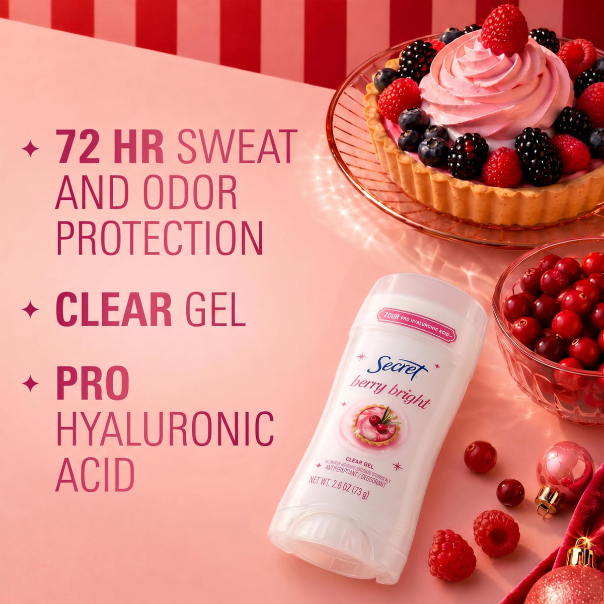 Secret Fresh Antiperspirant Deodorant for Women, 72hr Breathable Sweat & Odor Protection, Instant Freshness & Gentle, PH Balancing Minerals, Clear Gel, Relaxing Lavender Scent, 2.6 oz