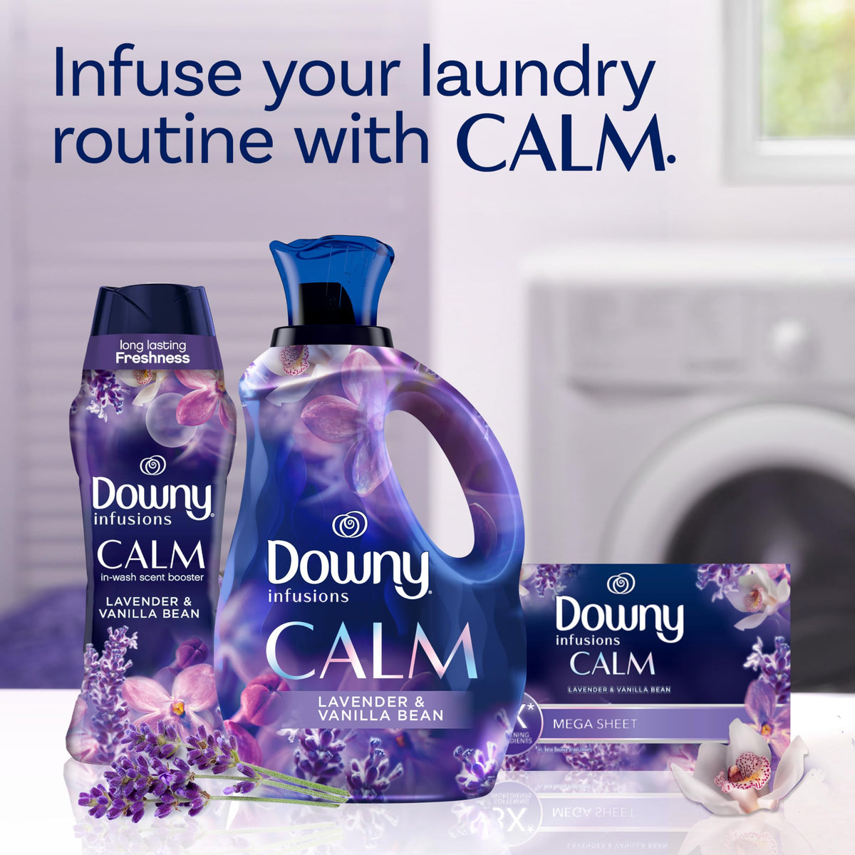 Downy Ultra Soft Fabric Softener Liquid, Calm, Lavender and Vanilla Bean, 56 fl oz, 83 Loads