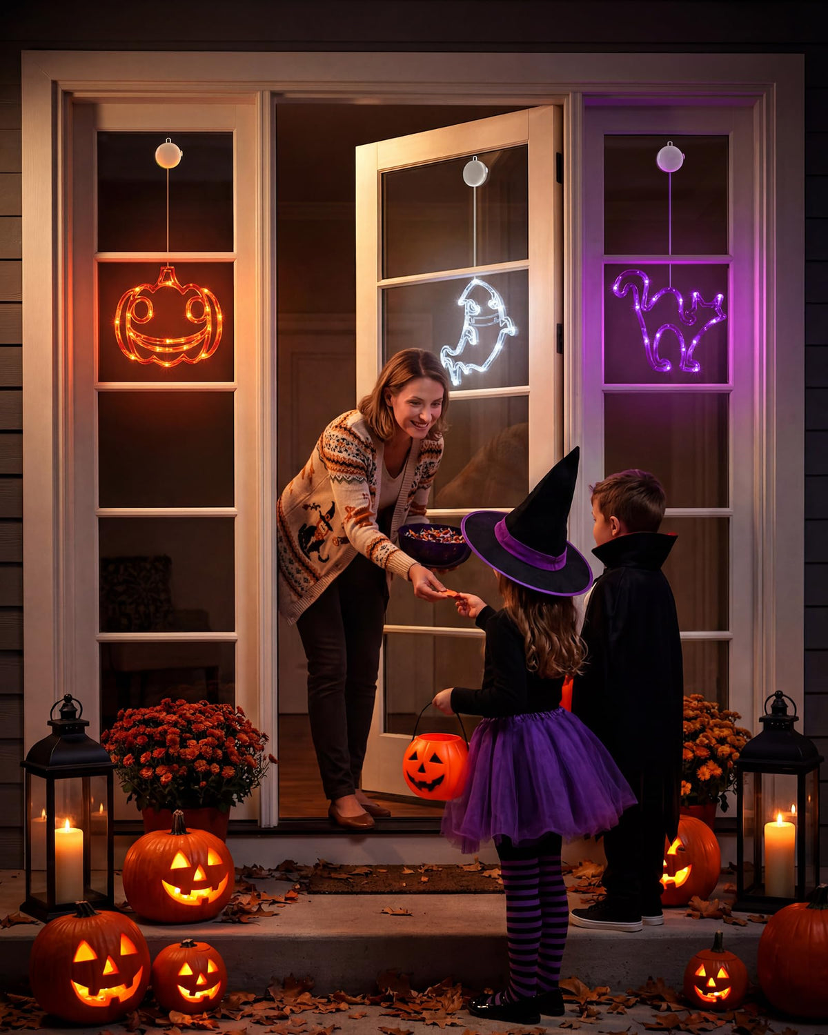 Minetom 3 Pack Halloween Windows Lights - Pumpkin, Ghost, Hat with Timer