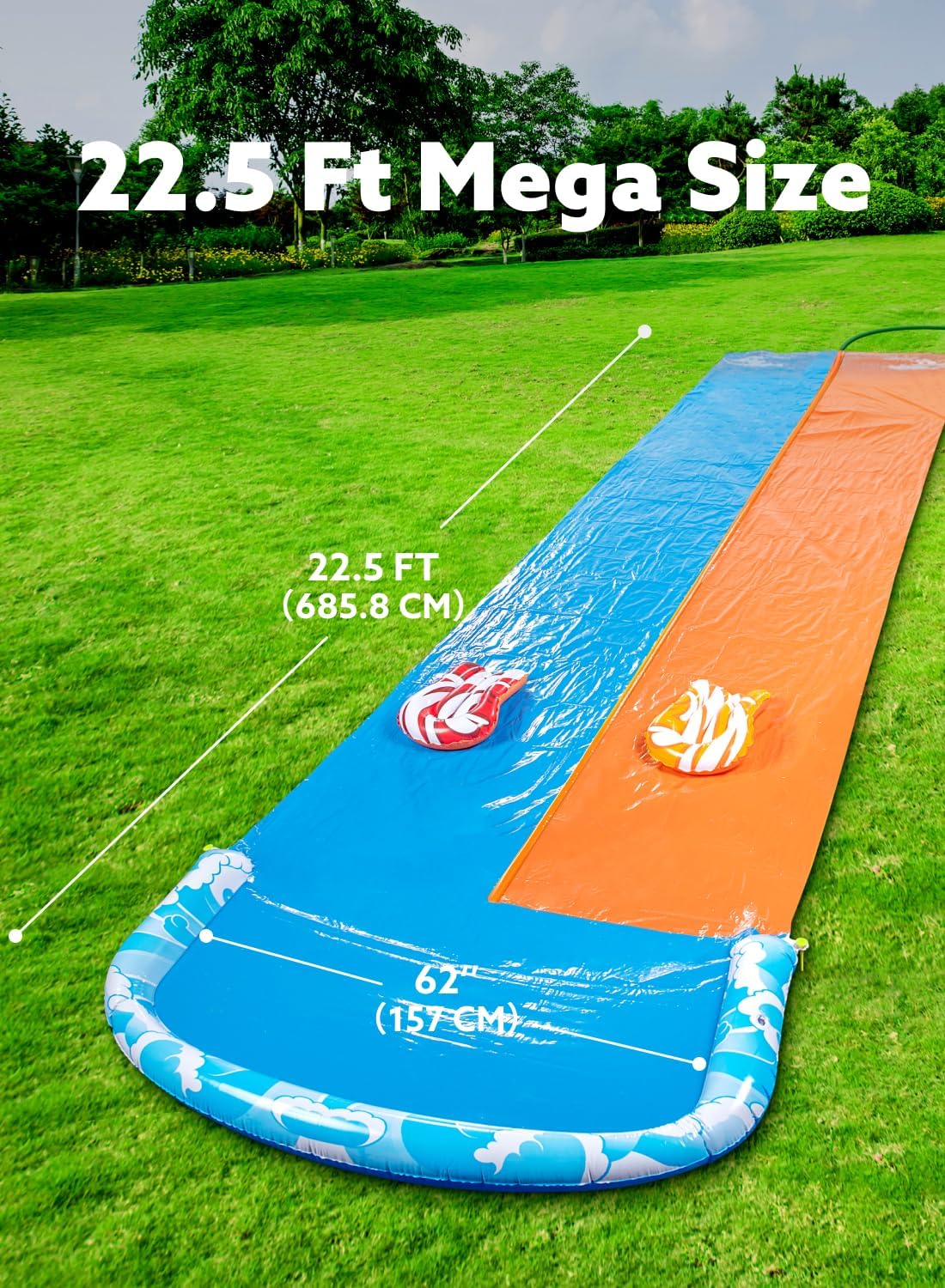 JOYIN 22.5ft Water Slides and 2 Bodyboards, Lawn Water Slide Summer Slip Waterslides Water Toy with Build in Sprinkler for Backyard Outdoor Water Fun for Kids