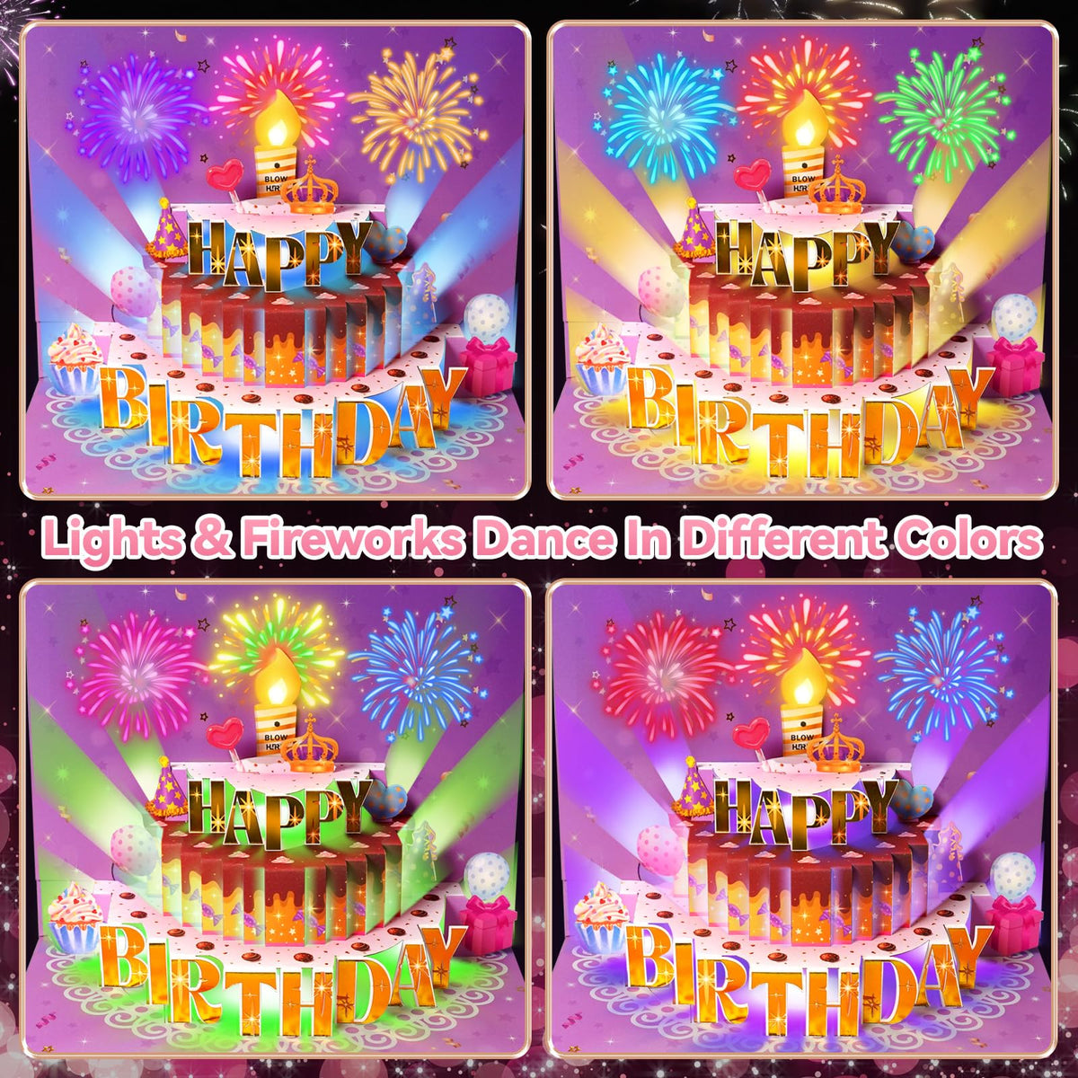 MZD8391 Pop Up Birthday Card with Music, Light, Firework For Men Women