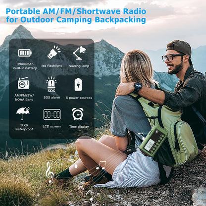 Auto NOAA Emergency Weather Radio, Solar Hand Crank Radio,Portable Battery Operated Emergency Radio with AM FM Shortwave,USB Charger,LED Flashlight,Clock, SOS Alert for Home Outdoors Camping Survival