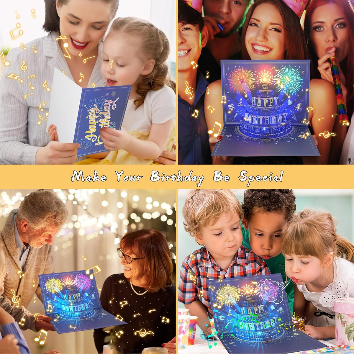 MZD8391 Pop Up Birthday Card with Music, Light, Firework For Men Women