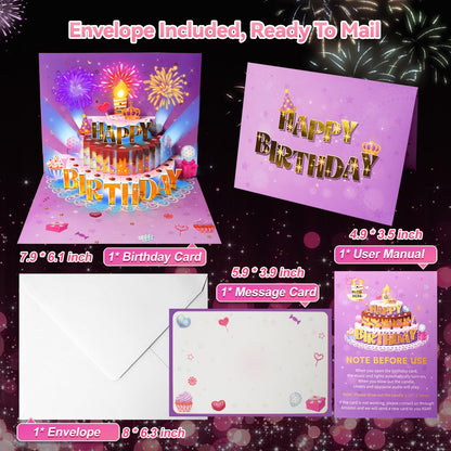 MZD8391 Pop Up Birthday Card with Music, Light, Firework For Men Women