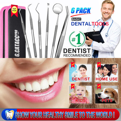 G.CATACC Dental Tools, Dental Pick Teeth Cleaning Tools Hygiene Kit, Plaque Remover for Teeth, Professional Stainless Steel Tooth Scraper Plaque Tartar Cleaner - with Case