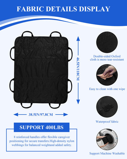 SPRING SEAON Patient Positioning Bed Pad with Handles – Transfer & Slide Sheet for Elderly Care, Waterproof Washable Draw Sheet for Hospital or Home Use, 46.5" x 38.5", 400 LBS Support,Black