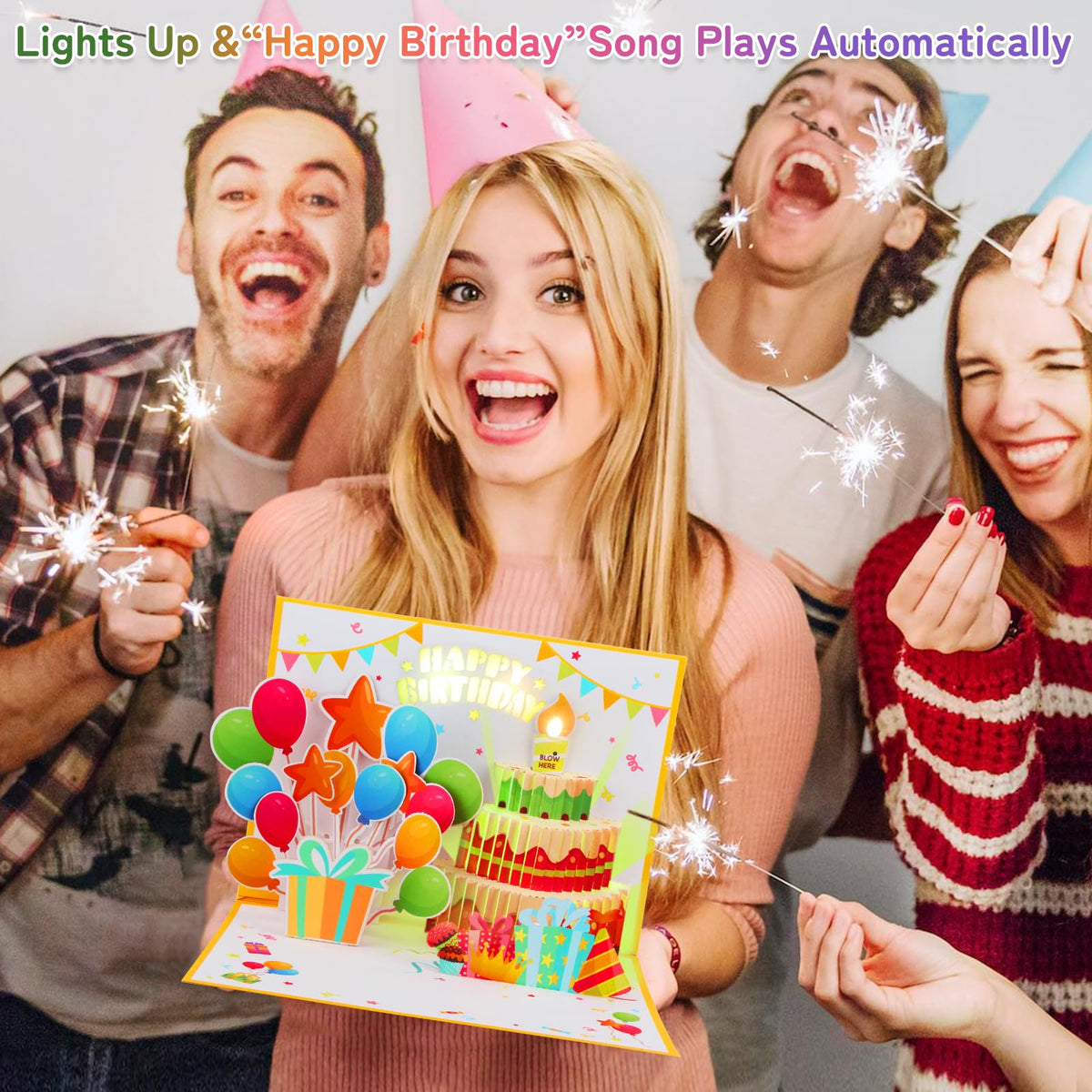 MZD8391 Pop Up Birthday Card with Music, Light, Firework For Men Women