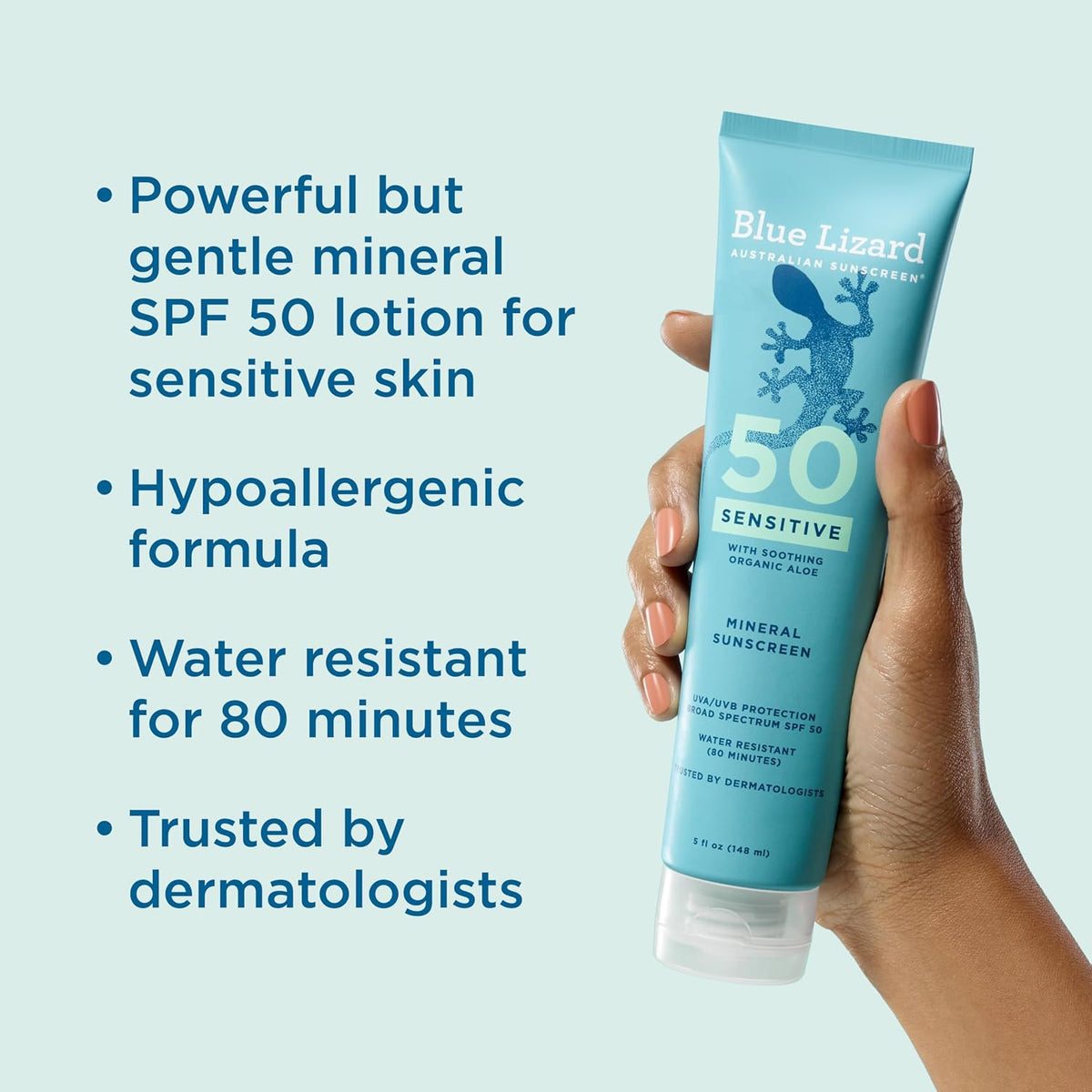 Blue Lizard Sensitive Mineral Sunscreen SPF 50 Sunscreen Lotion, 5 fl oz