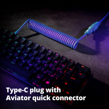 GUNMJO Pro Custom Coiled USB C Cable for Gaming Keyboard, Double-Sleeved Mechanical Keyboard Cable with Detachable Metal Aviator, 1.5M USB-C to USB-A, Carbon Black Color