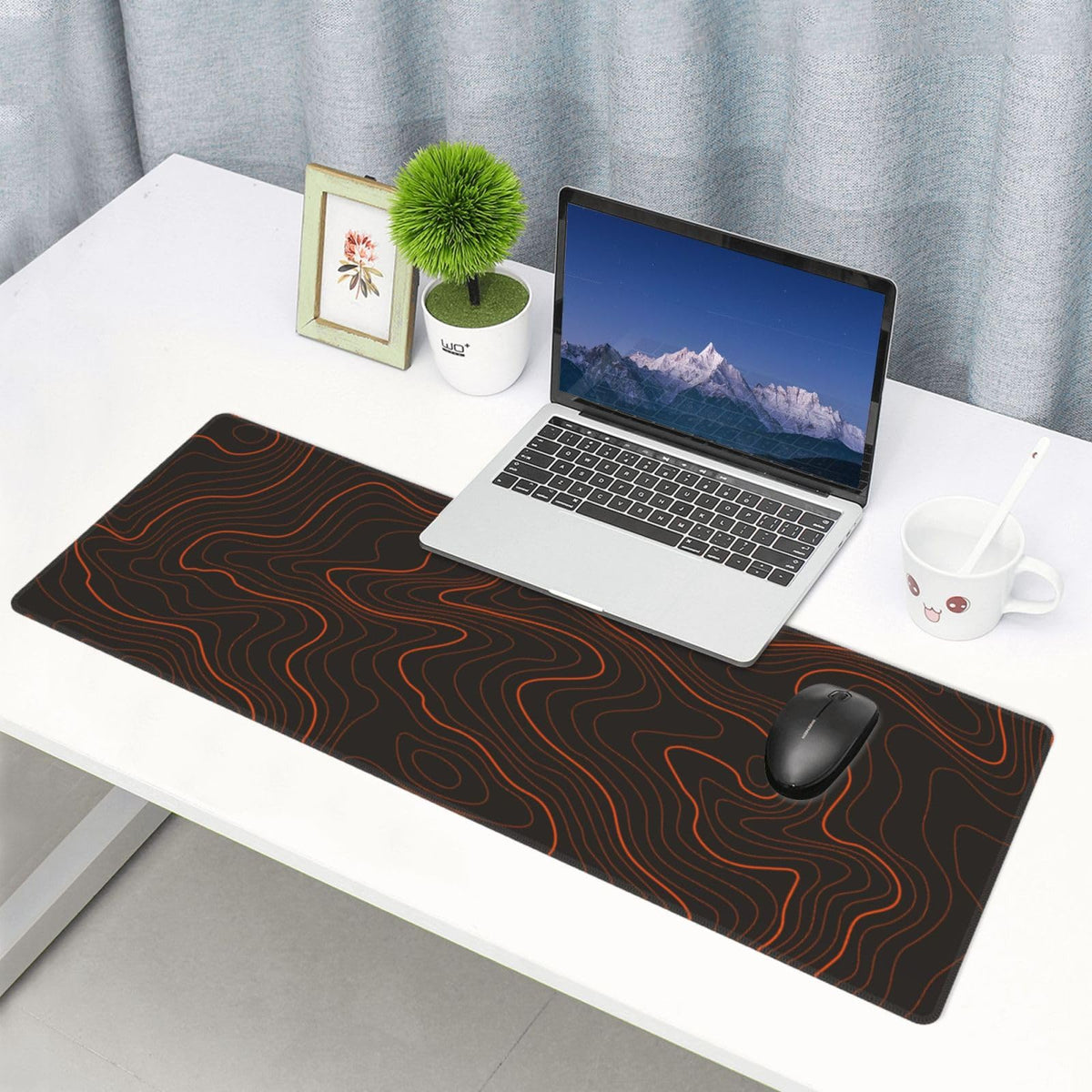 Gaming Mouse Pad, Large Black and Green Line Topographic Mousepad Laptop, Extended Mouse Mat, Long XL Waterproof Keyboard Pads, Big Non-Slip Mousepads for Game Office Home, 31.5 x 11.8 in