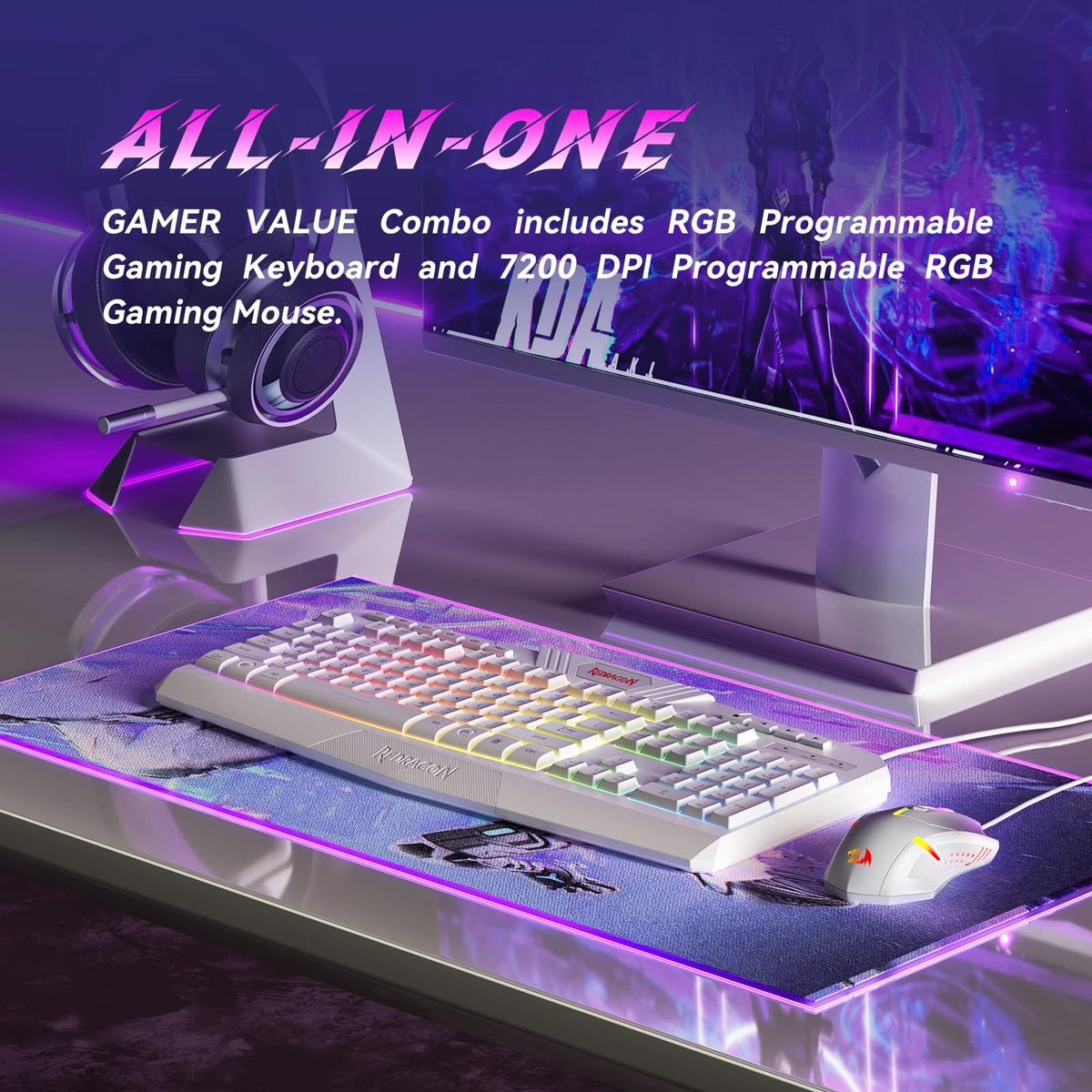Redragon S101M-KS Gaming Keyboard and Mouse Wireless with Tri-Mode, RGB Keyboard and 4800 DPI Gaming Mouse, 10 Independent Multimedia Keys for Wins, PC, Computer, Wireless S101 Ideal for Gamer