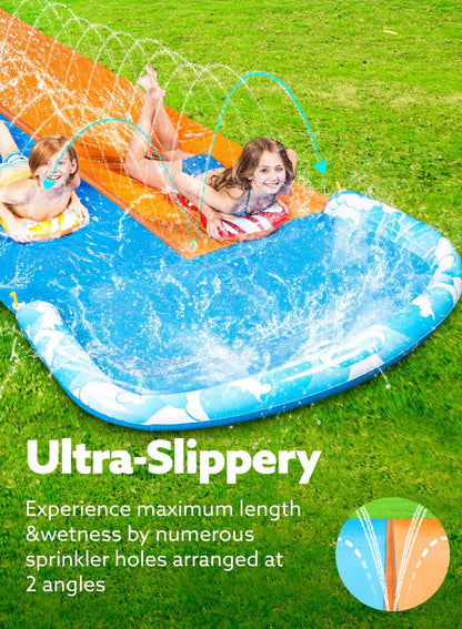 JOYIN 22.5ft Water Slides and 2 Bodyboards, Lawn Water Slide Summer Slip Waterslides Water Toy with Build in Sprinkler for Backyard Outdoor Water Fun for Kids