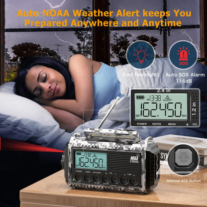 Auto NOAA Emergency Weather Radio, Solar Hand Crank Radio,Portable Battery Operated Emergency Radio with AM FM Shortwave,USB Charger,LED Flashlight,Clock, SOS Alert for Home Outdoors Camping Survival