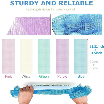 UJFQBH 3 Pieces African Bath Sponge African Net Long Net Bath Sponge Exfoliating Shower Body Scrubber Back Scrubber Skin Smoother,Great for Daily Use (Pink,Yellow,Purple)