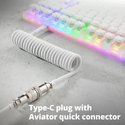 GUNMJO Pro Custom Coiled USB C Cable for Gaming Keyboard, Double-Sleeved Mechanical Keyboard Cable with Detachable Metal Aviator, 1.5M USB-C to USB-A, Carbon Black Color