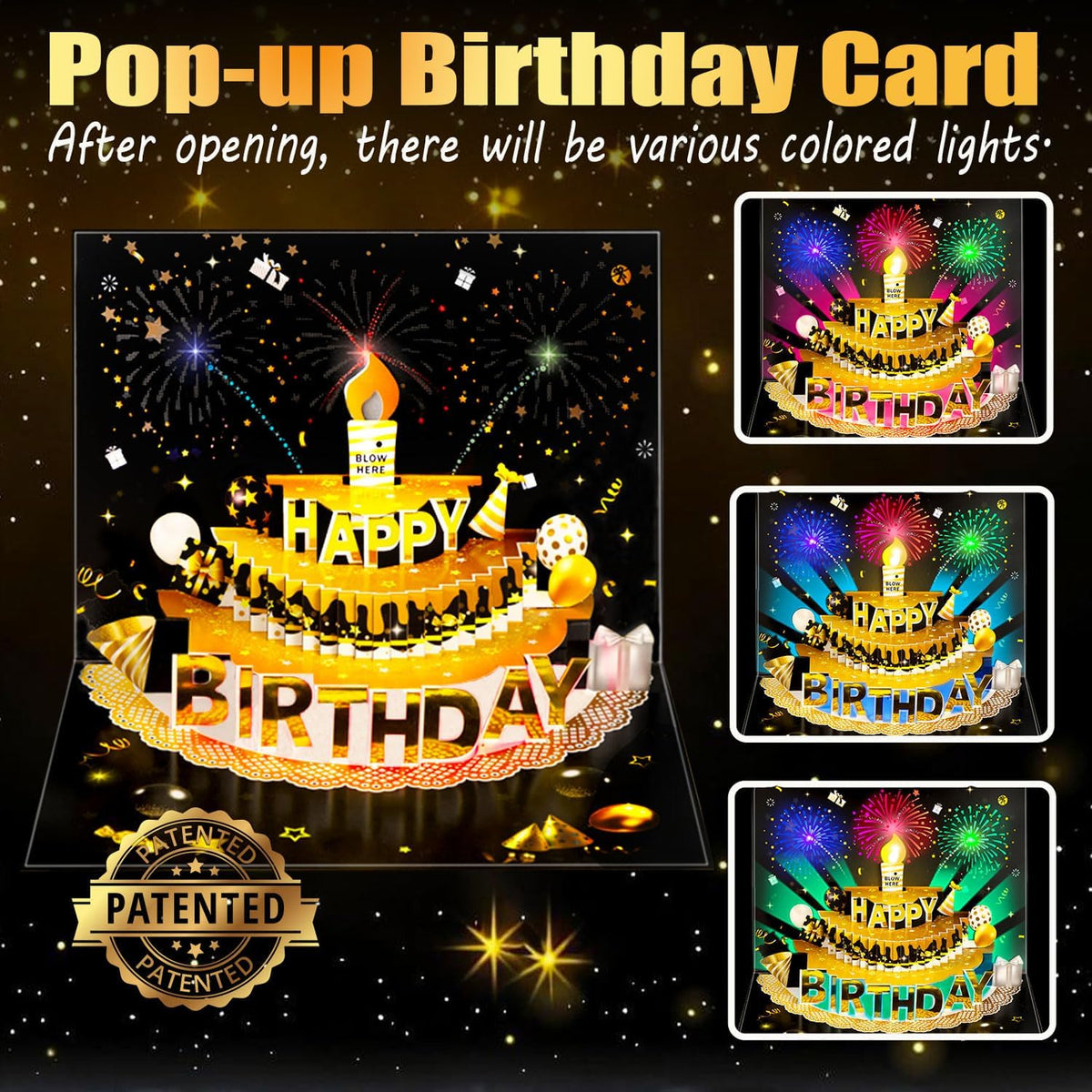 Pop Up Birthday Cards for Men, LED Light & Music Blow The Candle
