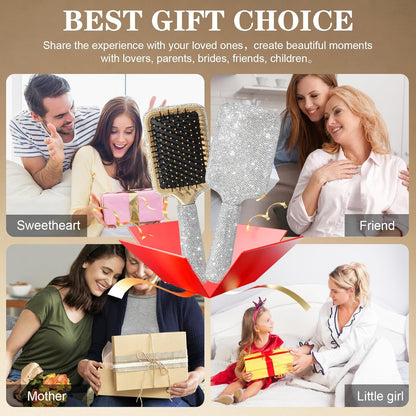 Curly Hair Brush, Luxury Rhinestone Detangling Brush, Stylish Bling Paddle Brushes for Women's All Hair Types