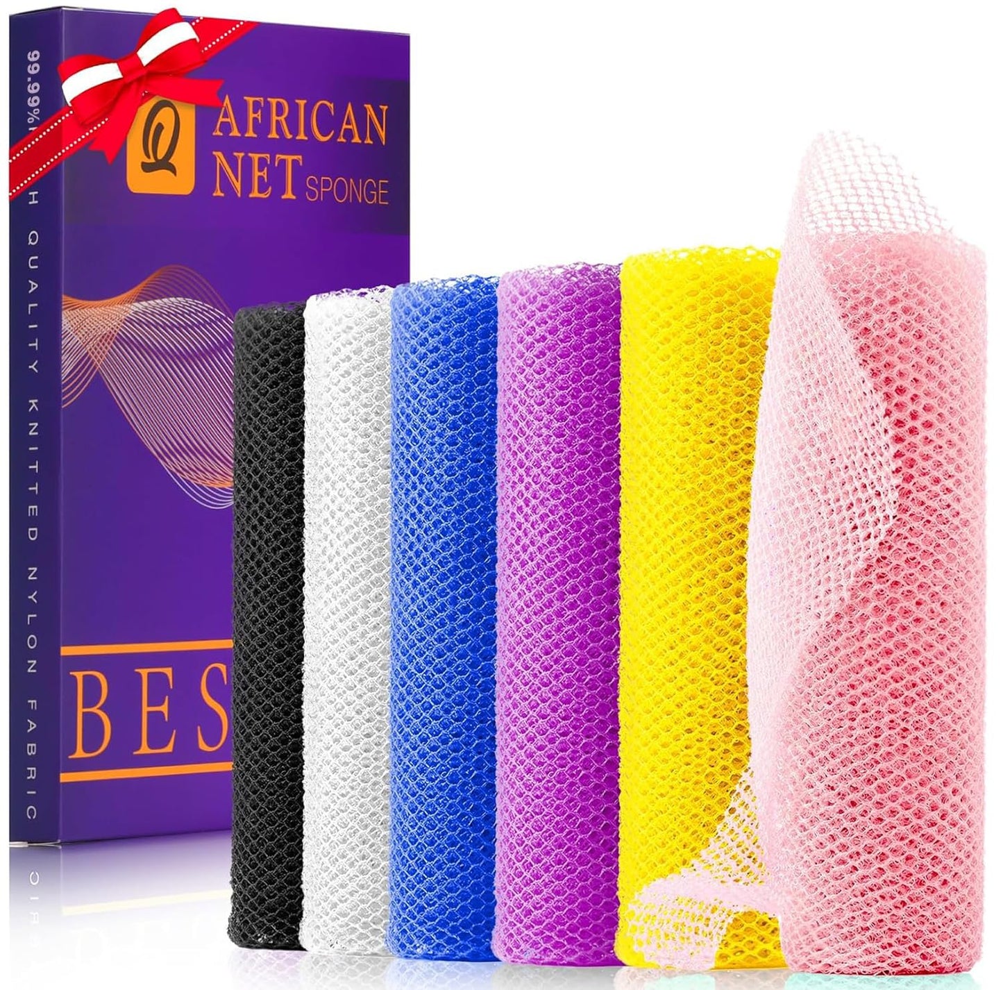 UJFQBH 3 Pieces African Bath Sponge African Net Long Net Bath Sponge Exfoliating Shower Body Scrubber Back Scrubber Skin Smoother,Great for Daily Use (Pink,Yellow,Purple)