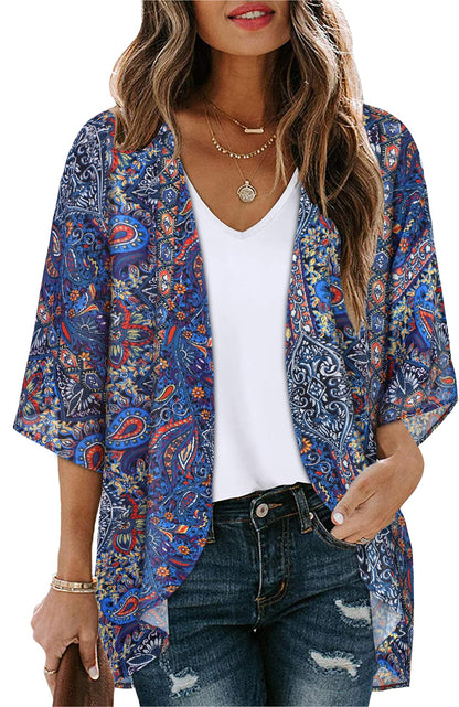 CHICGAL Womens Floral Kimono Cardigan Beach Cover Up Casual Summer Tops