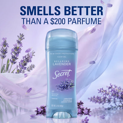 Secret Fresh Antiperspirant Deodorant for Women, 72hr Breathable Sweat & Odor Protection, Instant Freshness & Gentle, PH Balancing Minerals, Clear Gel, Relaxing Lavender Scent, 2.6 oz