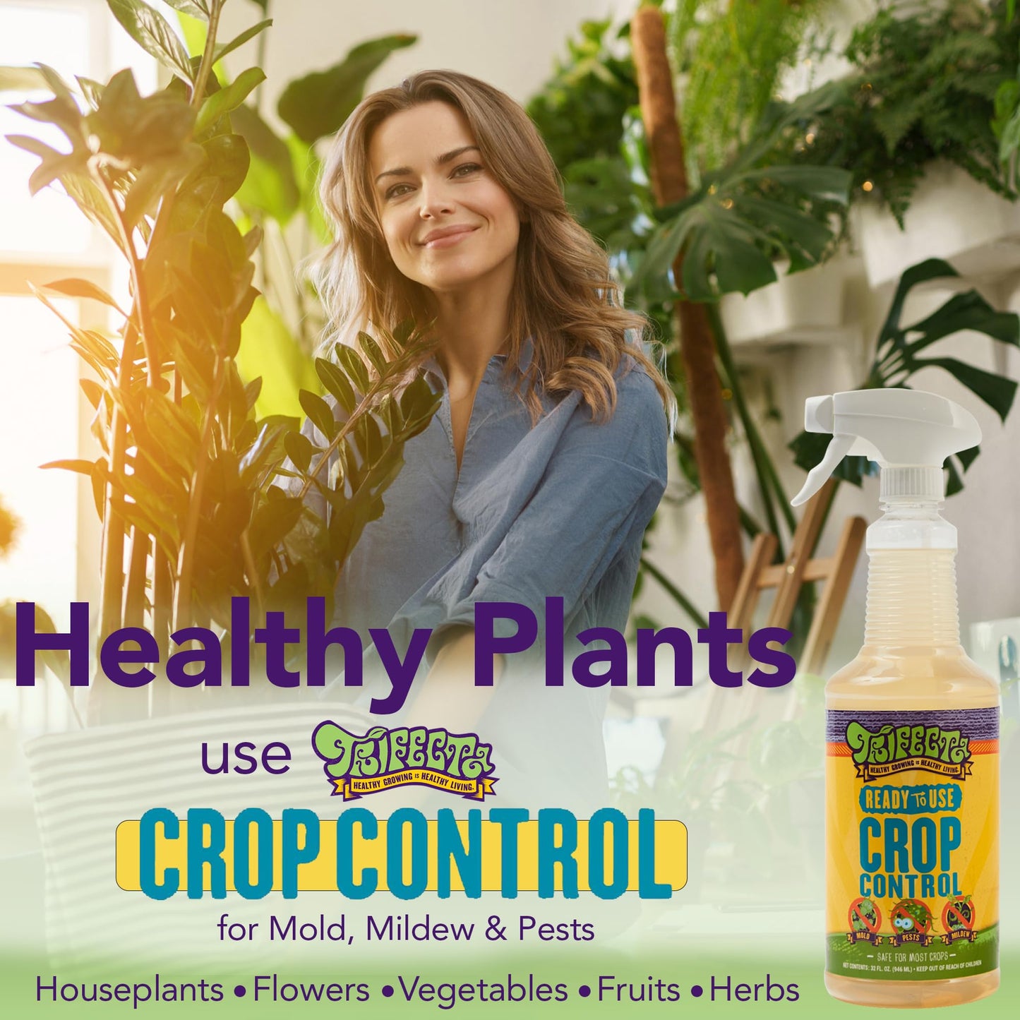 Trifecta Crop Control Ready to Use Maximum Strength Natural Pesticide, Fungicide, Miticide, Insecticide, Help Defeat Spider Mites, Powdery Mildew, Botrytis and Mold on Plants 32 OZ Size