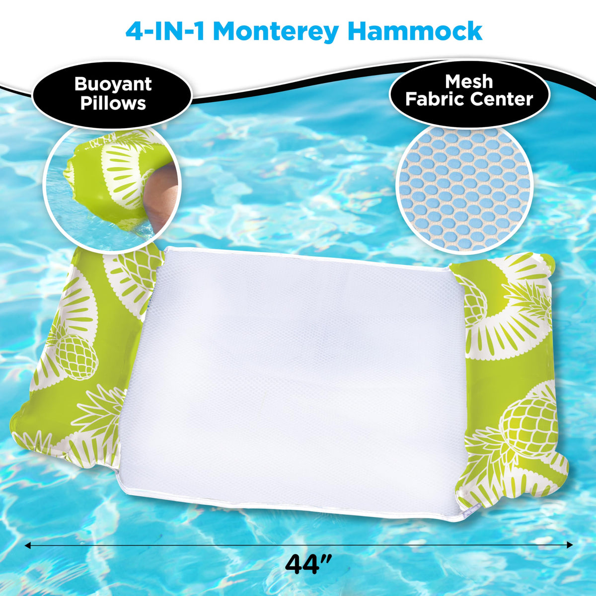 Waterlife 4-in-1 Pool Hammock 4-Pack, Inflatable Pool Chair Float, Water (Saddle, Lounge Chair, Drifter)