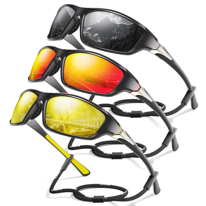 3 Pack Polarized Sports Sunglasses for Men, Mens Sunglasses Wrap Around UV400 Protection for Cycling Fishing Driving