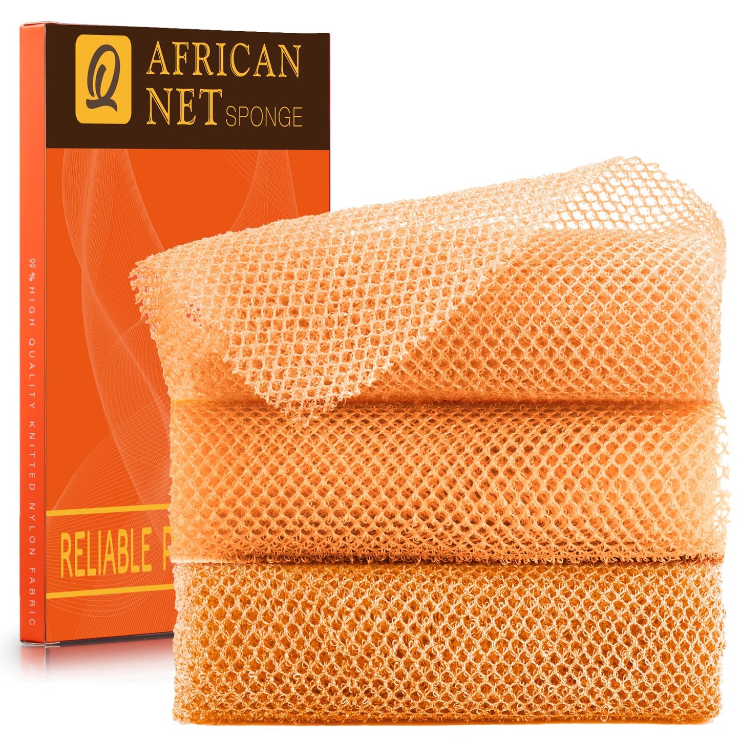 UJFQBH 3 Pieces African Bath Sponge African Net Long Net Bath Sponge Exfoliating Shower Body Scrubber Back Scrubber Skin Smoother,Great for Daily Use (Pink,Yellow,Purple)