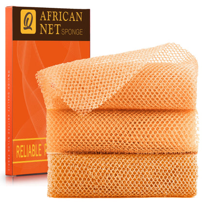 UJFQBH 3 Pieces African Bath Sponge African Net Long Net Bath Sponge Exfoliating Shower Body Scrubber Back Scrubber Skin Smoother,Great for Daily Use (Pink,Yellow,Purple)