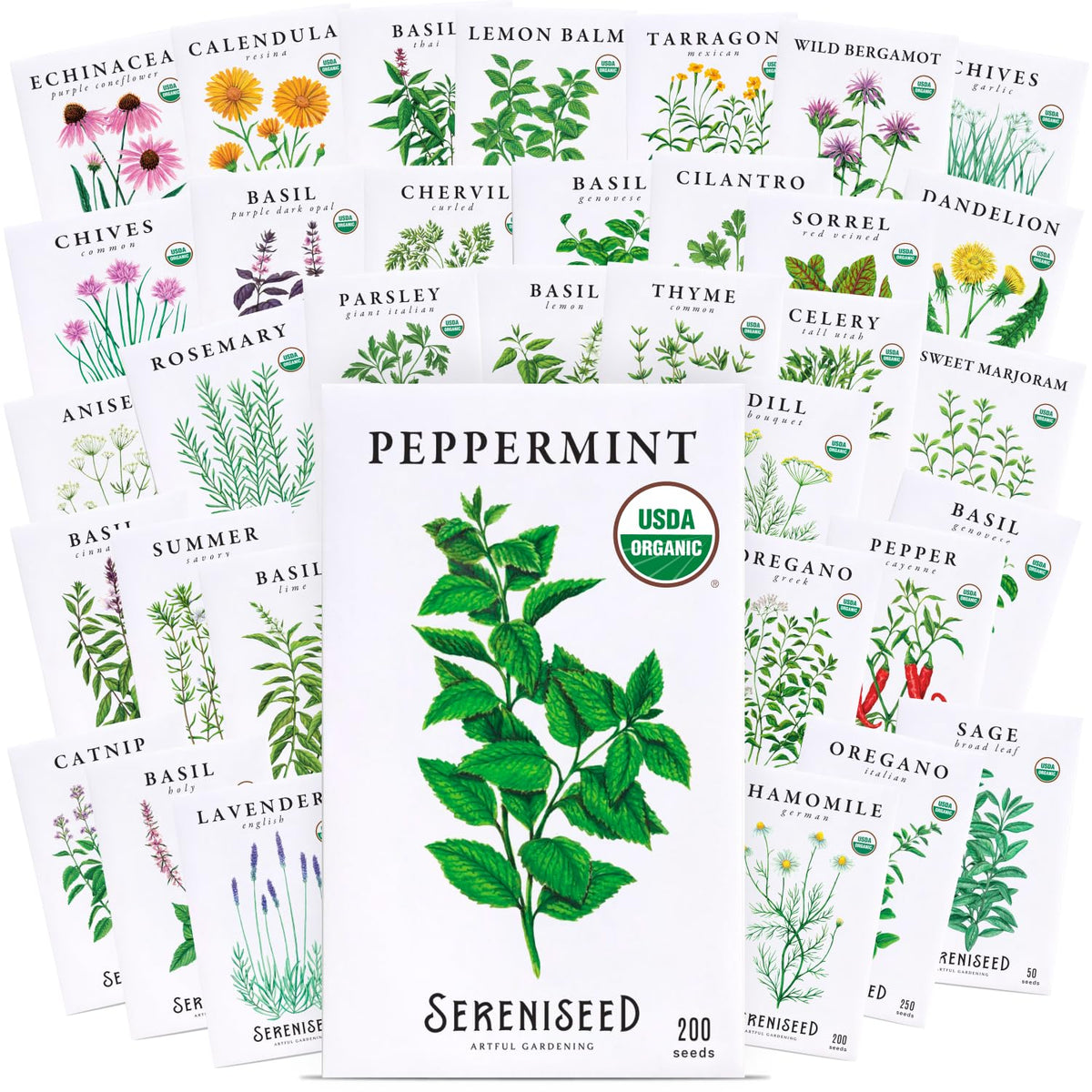 Sereniseed Certified Organic Herb Seeds 10-Pack, Culinary Garden Kit