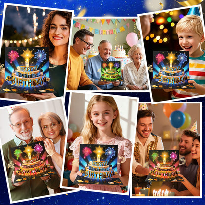 MZD8391 Pop Up Birthday Card with Music, Light, Firework For Men Women